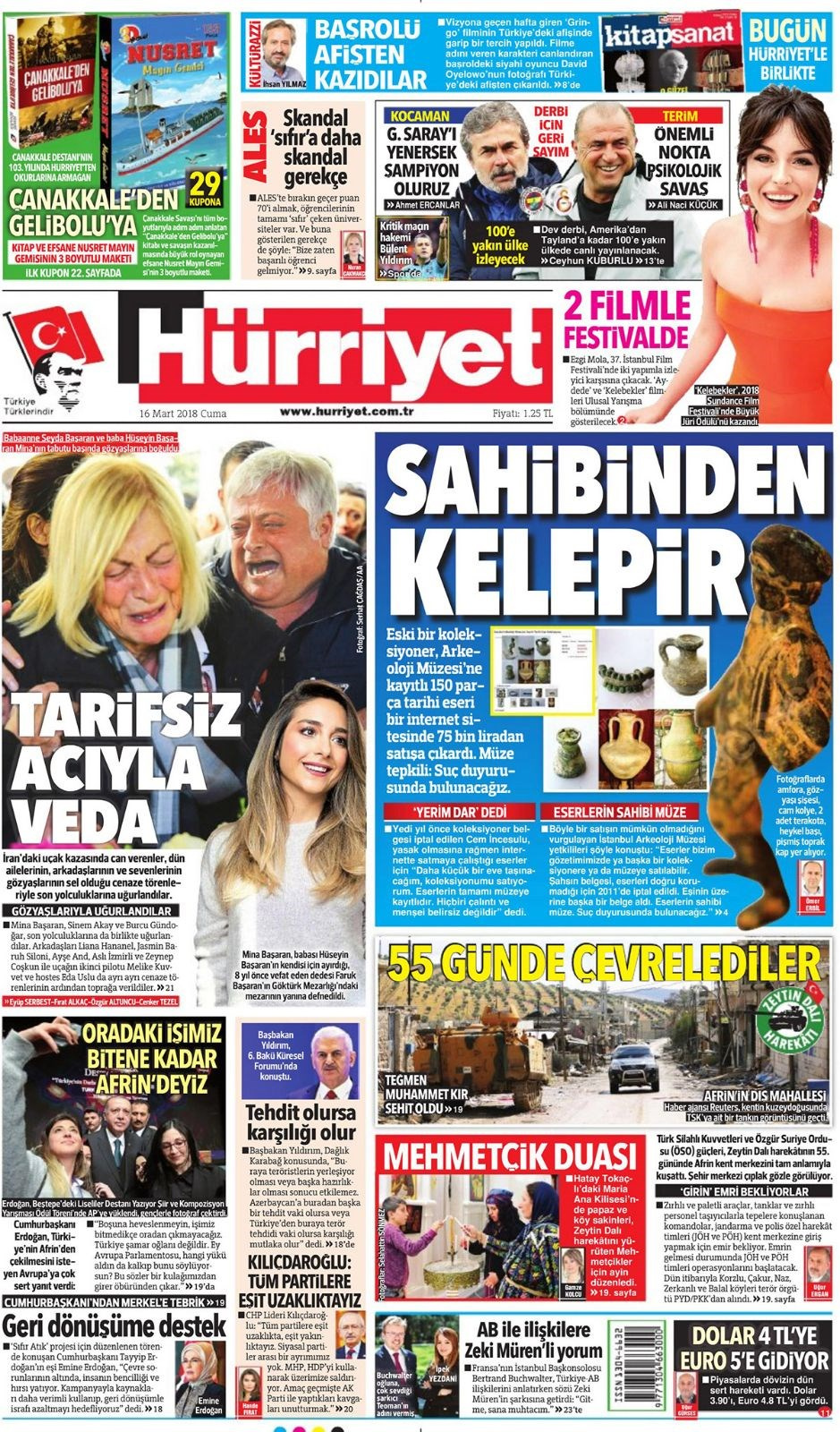 Gazete manşetleri 16 Mart 2018 Hürriyet - Sözcü - Fanatik