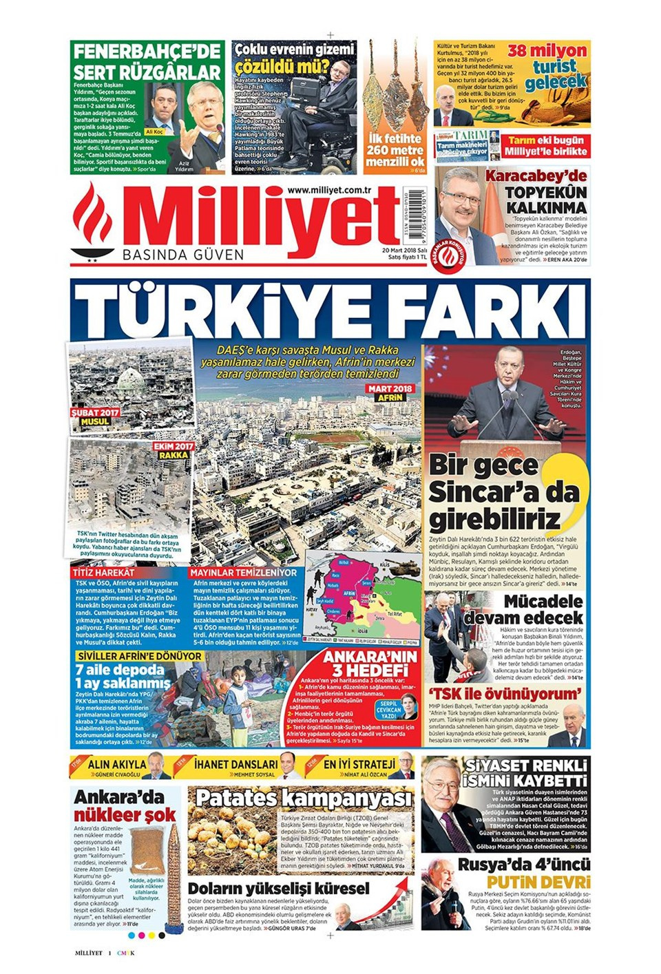 Gazete manşetleri 20 Mart 2018 Hürriyet - Sözcü - Posta