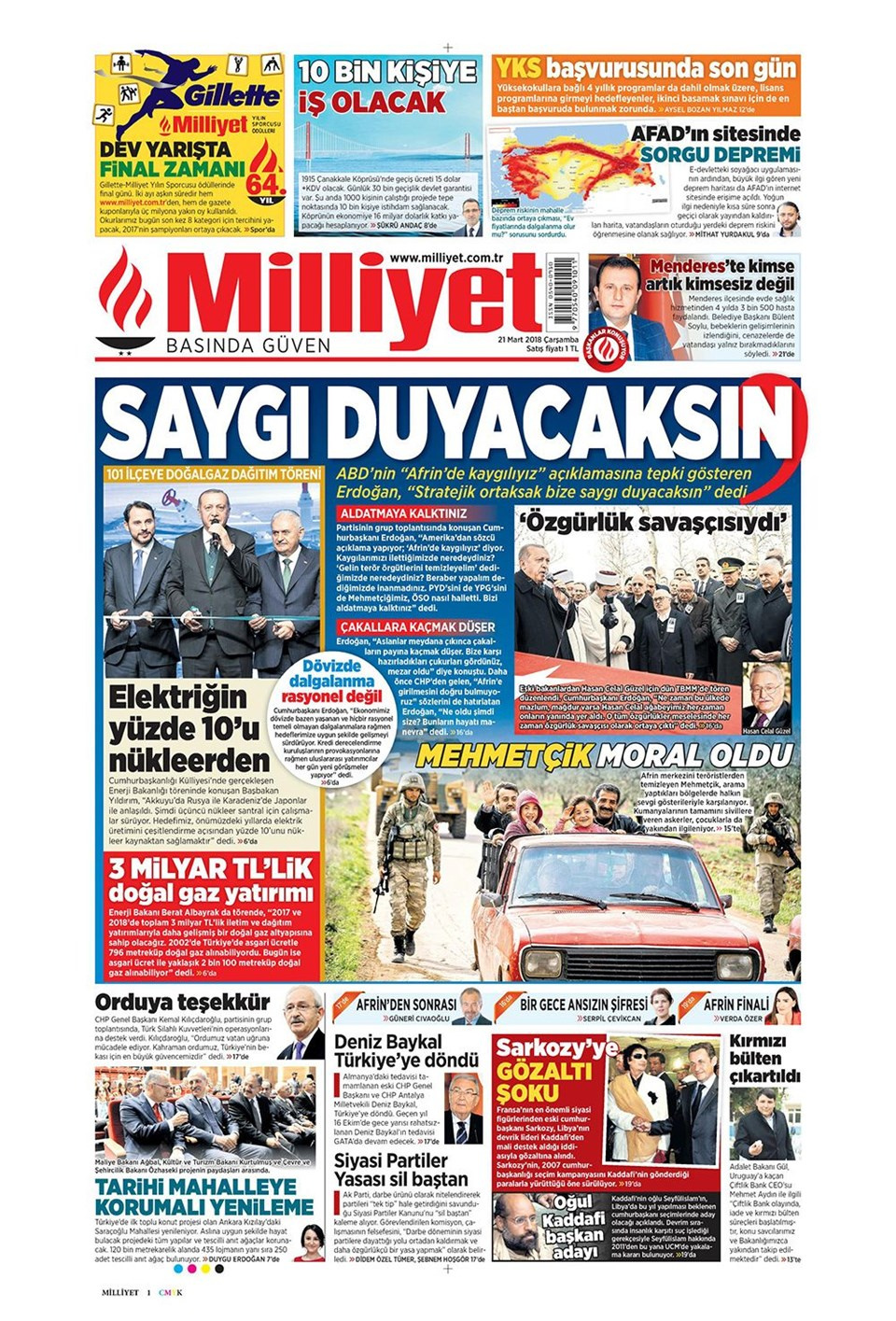 Gazete manşetleri 21 Mart 2018 Hürriyet - Sözcü - Posta