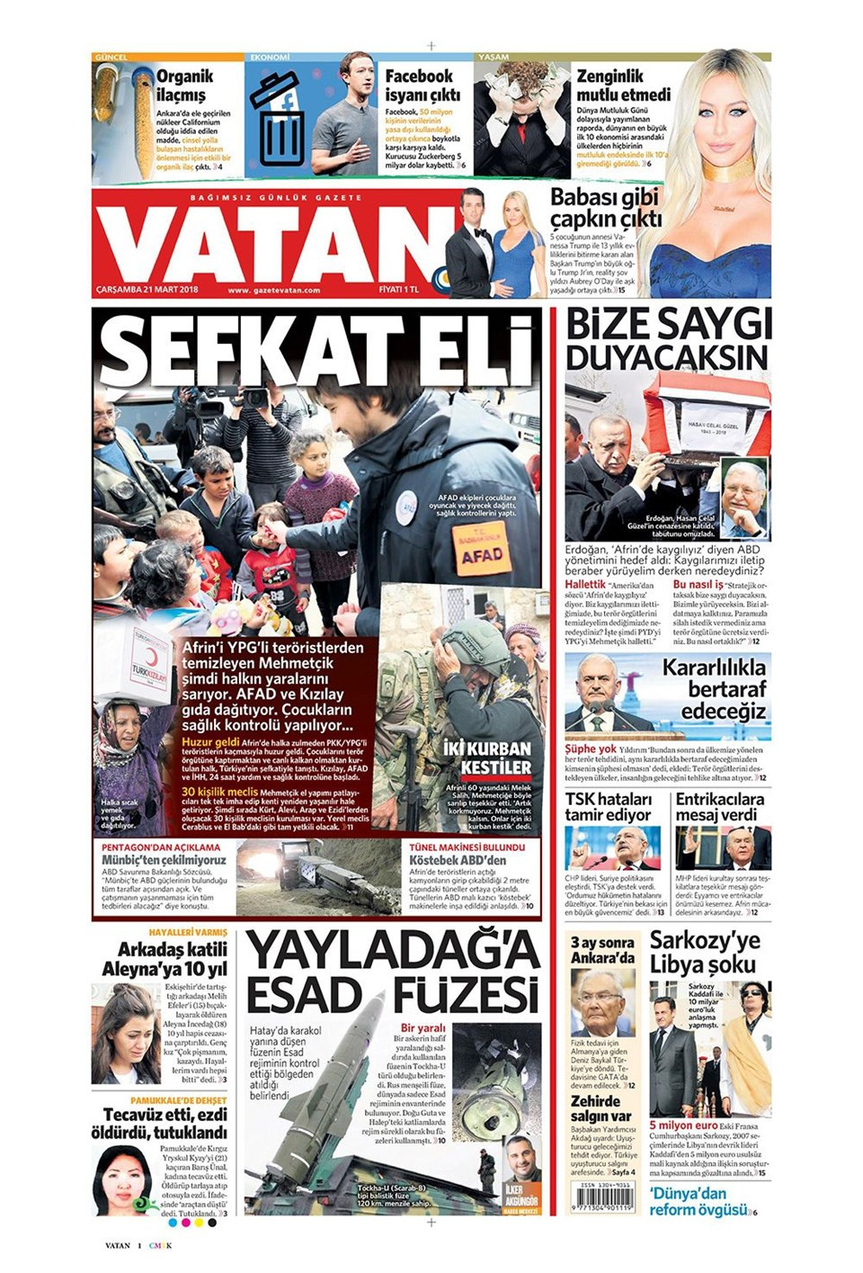 Gazete manşetleri 21 Mart 2018 Hürriyet - Sözcü - Posta