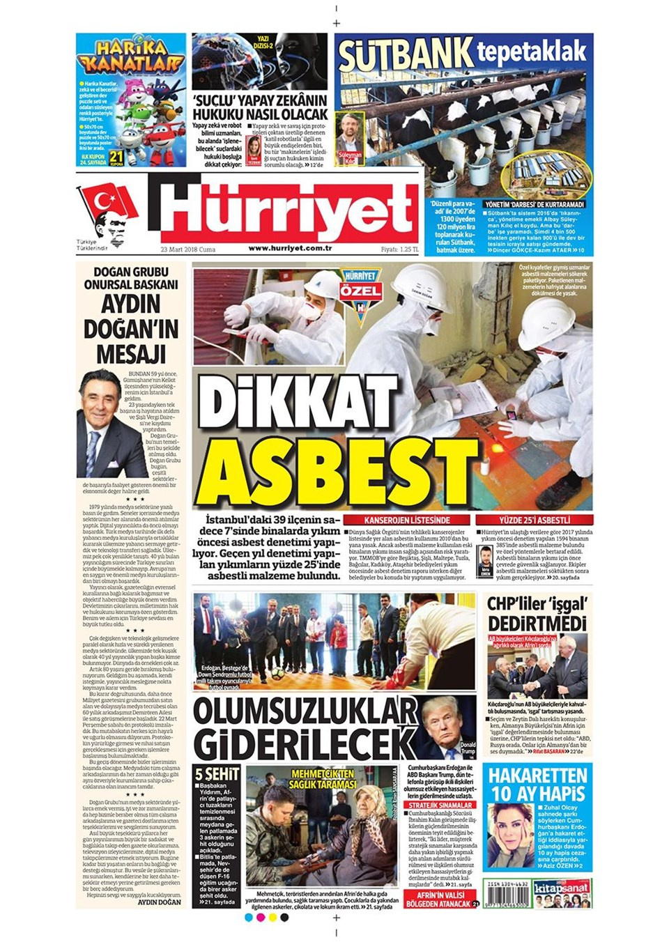 Gazete manşetleri 23 Mart 2018 Hürriyet - Sözcü - Posta