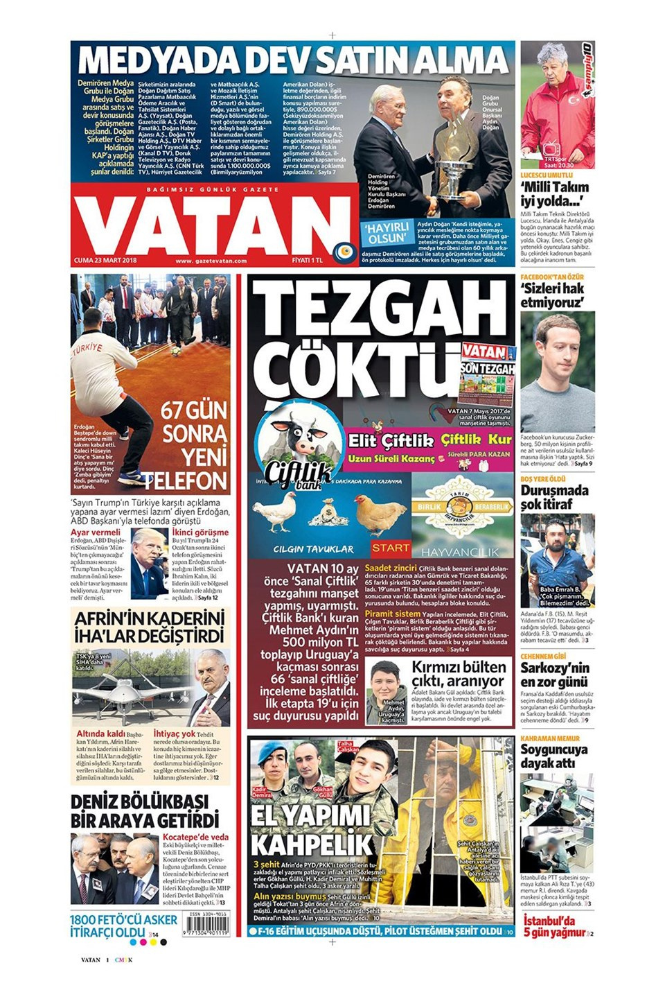 Gazete manşetleri 23 Mart 2018 Hürriyet - Sözcü - Posta