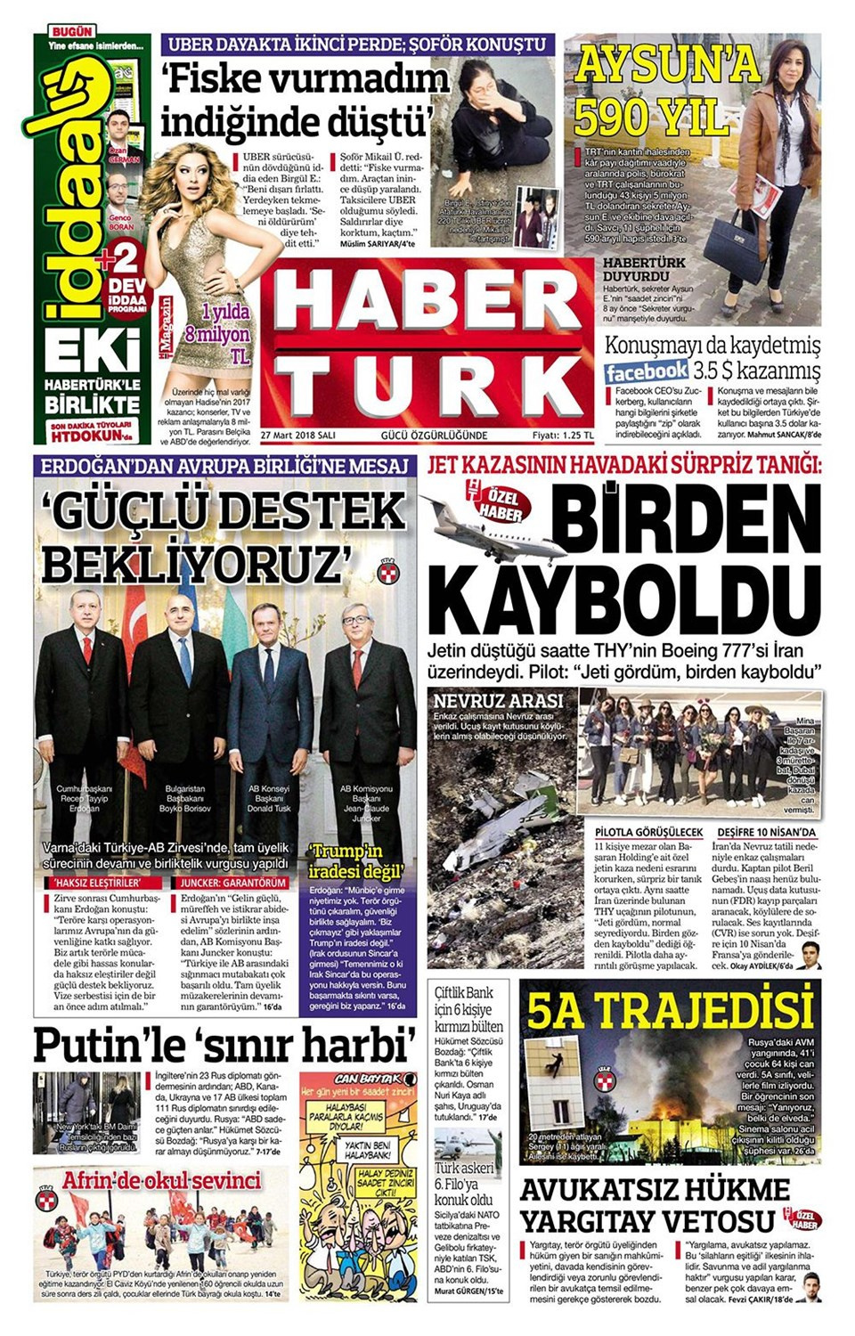 Gazete manşetleri 27 Mart 2018 Hürriyet - Sözcü - Cumhuriyet