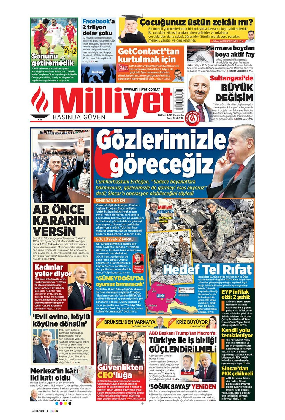 Gazete manşetleri 28 Mart 2018 Hürriyet - Sözcü - Habertürk
