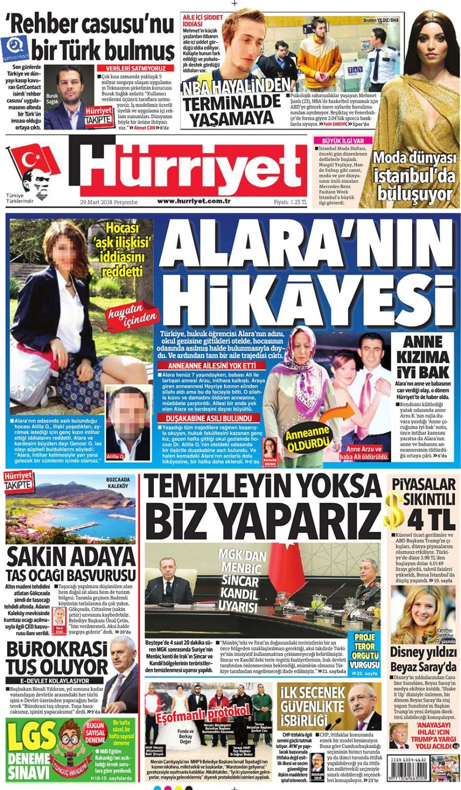 Gazete manşetleri 29 Mart 2018 Hürriyet - Sözcü - Posta