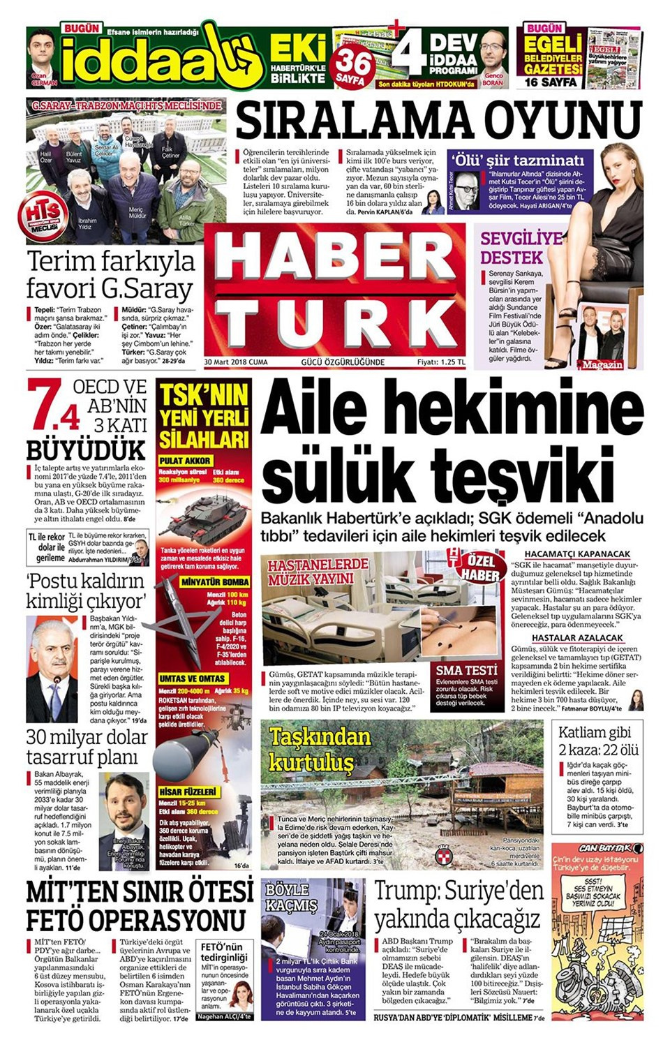 Gazete manşetleri 30 Mart 2018 Hürriyet - Sözcü - Fanatik