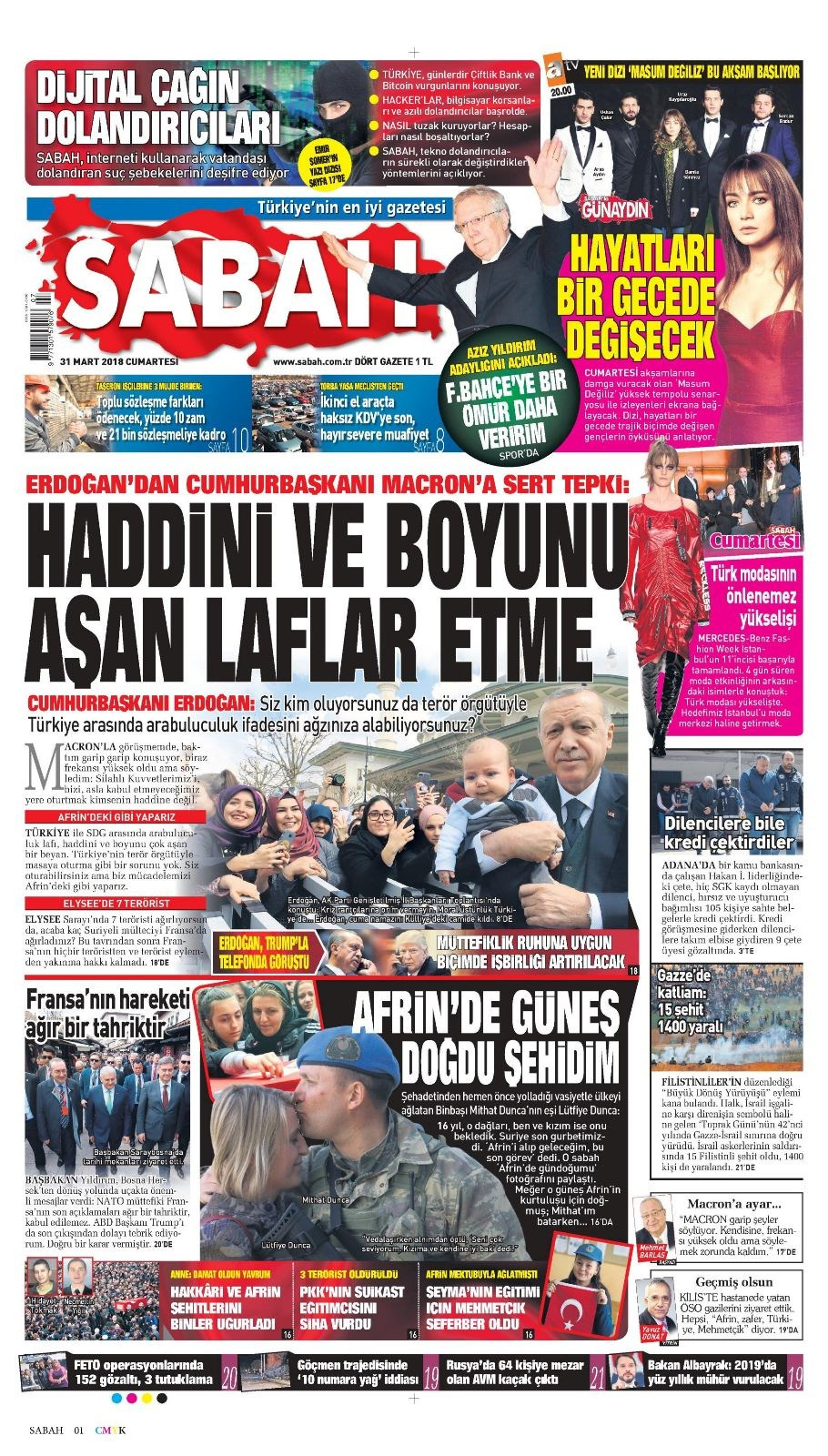 Gazete Manşetleri 31 Mart 2018 Hürriyet Sabah Fanatik