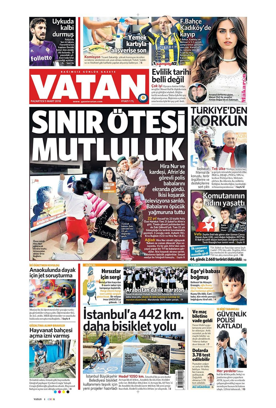Gazete manşetleri 5 Mart 2018 Hürriyet - Sözcü - Fanatik