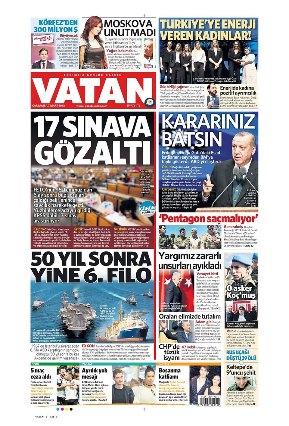 Gazete manşetleri 7 Mart 2018 Hürriyet - Sözcü - Posta