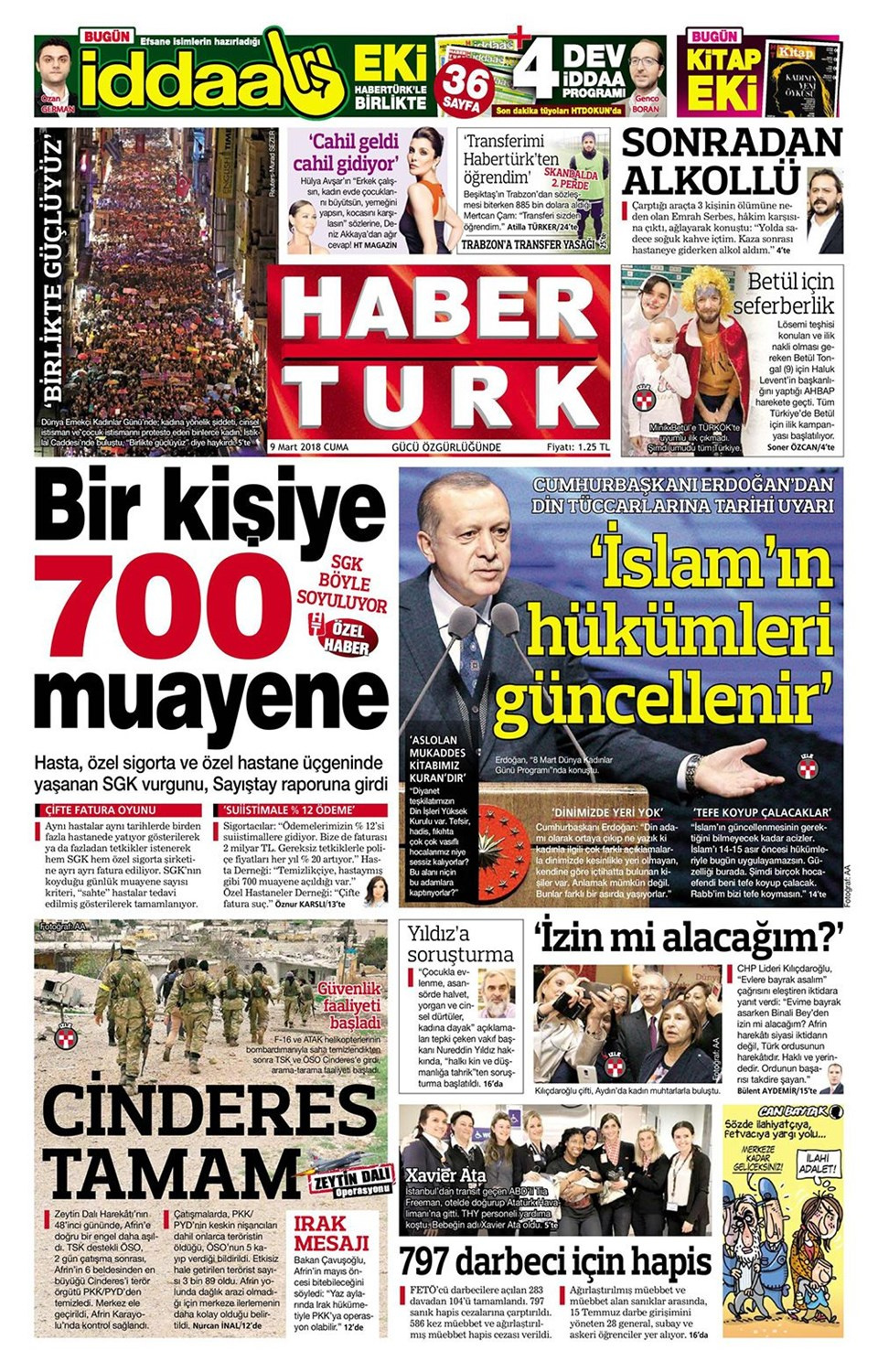 Gazete manşetleri 9 Mart 2018 Hürriyet - Sözcü - Fanatik
