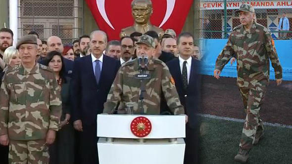 Cumhurbaşkanı Erdoğan askeri kamuflajla sınır karakolunda