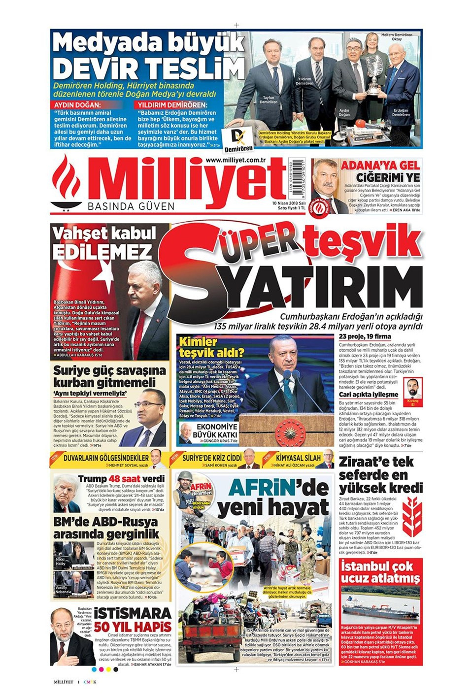 Gazete manşetleri 10 Nisan 2018 Hürriyet - Sözcü - Posta