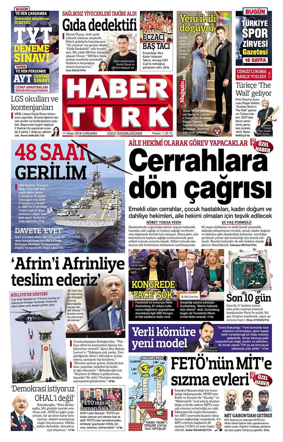 Gazete manşetleri 11 Nisan 2018 Hürriyet - Sözcü - Posta