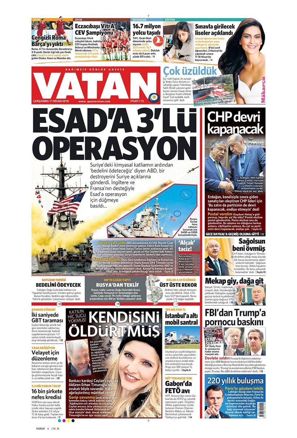 Gazete manşetleri 11 Nisan 2018 Hürriyet - Sözcü - Posta