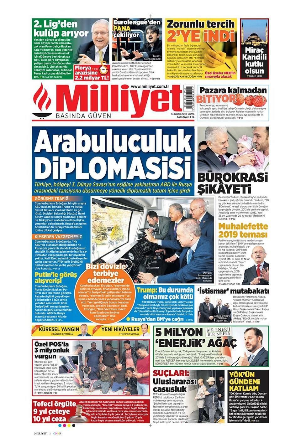 Gazete manşetleri 13 Nisan 2018 Hürriyet - Sözcü - Posta