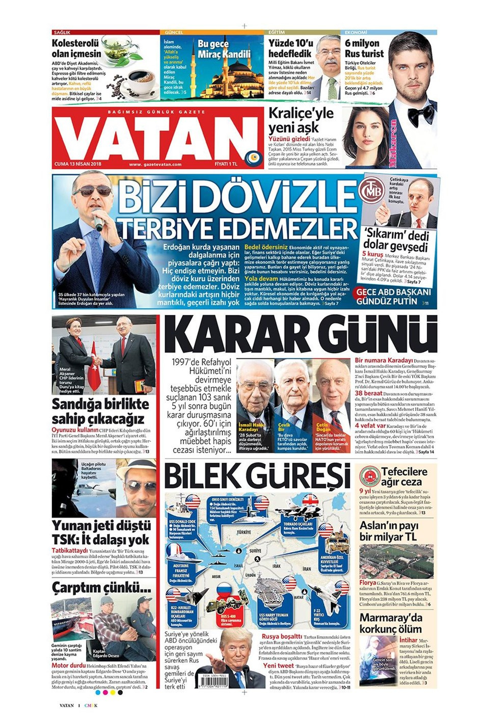 Gazete manşetleri 13 Nisan 2018 Hürriyet - Sözcü - Posta