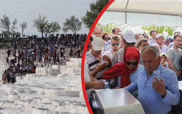 Pamukkale'ye ücretsiz giriş izdihamı: Yasak dinlemediler!