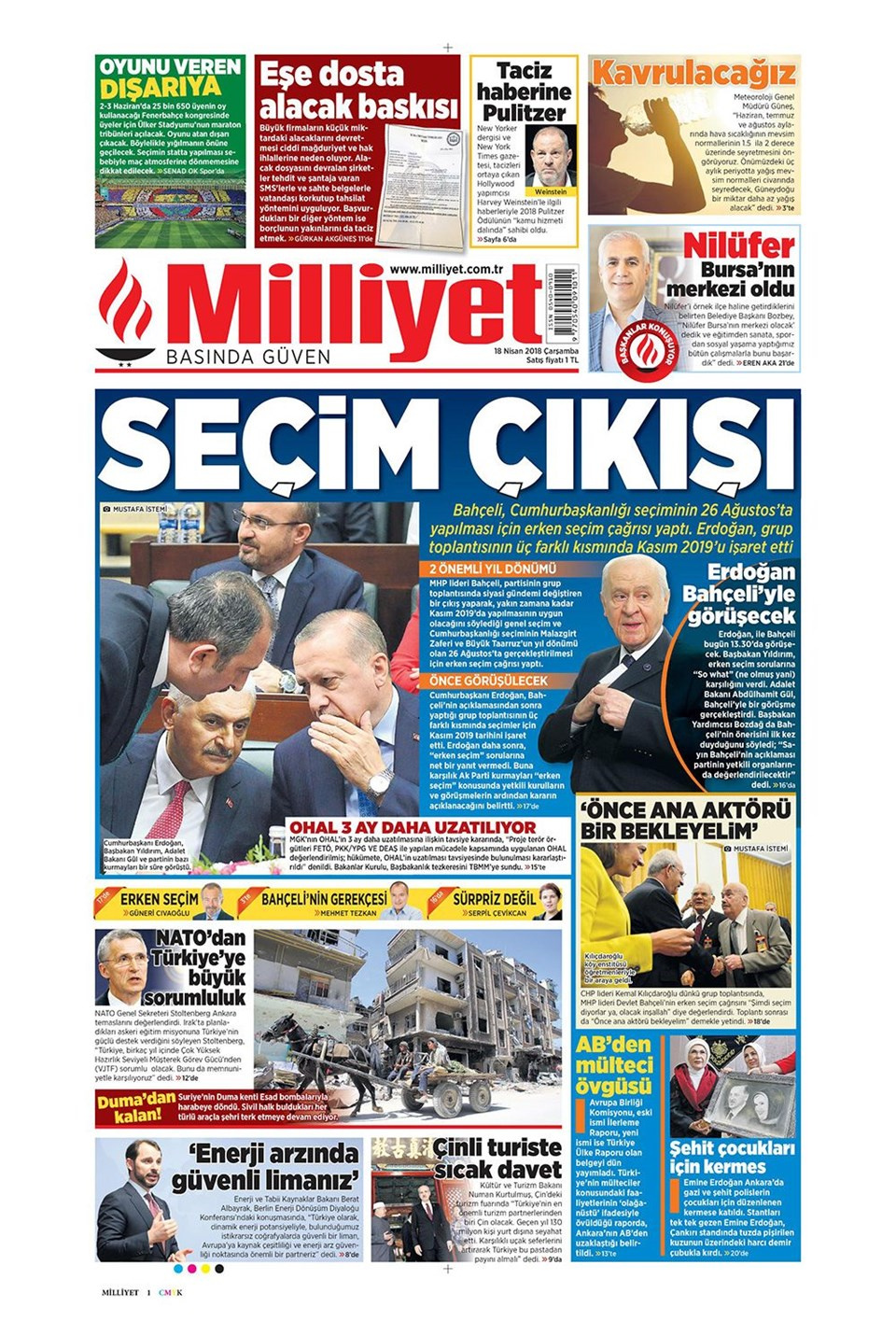 Gazete manşetleri 18 Nisan 2018 Hürriyet - Sözcü - Posta