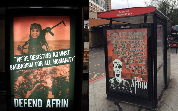 İngiltere'de skandal görüntü! YPG'li terörist reklamı...