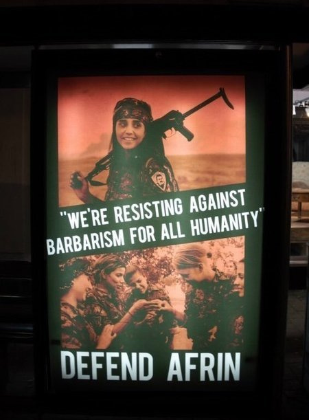 İngiltere'de skandal görüntü! YPG'li terörist reklamı...