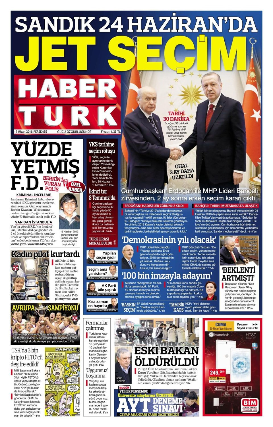 Gazete manşetleri 19 Nisan 2018 Hürriyet - Sözcü - Habertürk