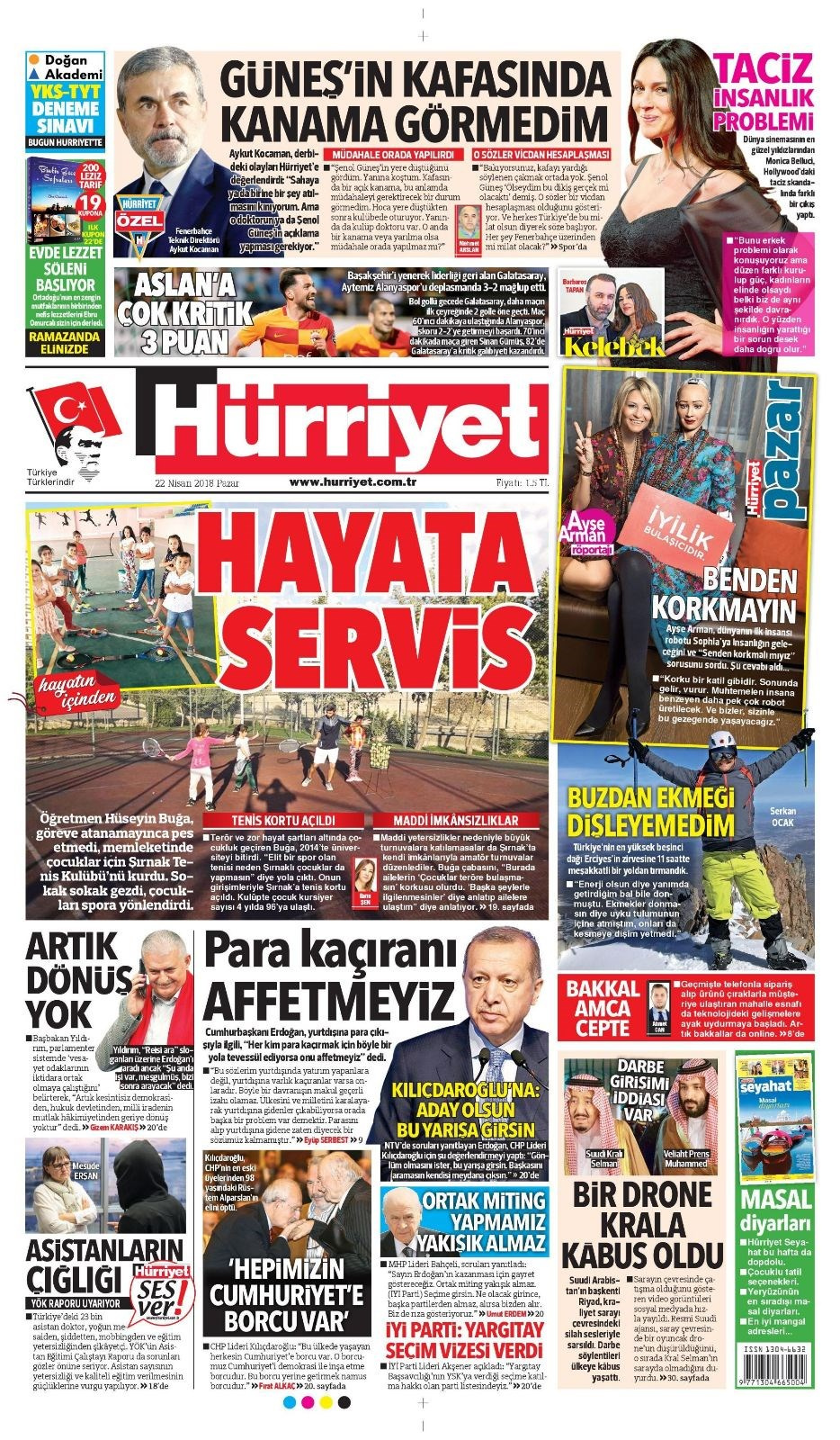 Gazete manşetleri 22 Nisan 2018 Hürriyet - Sözcü - Fanatik