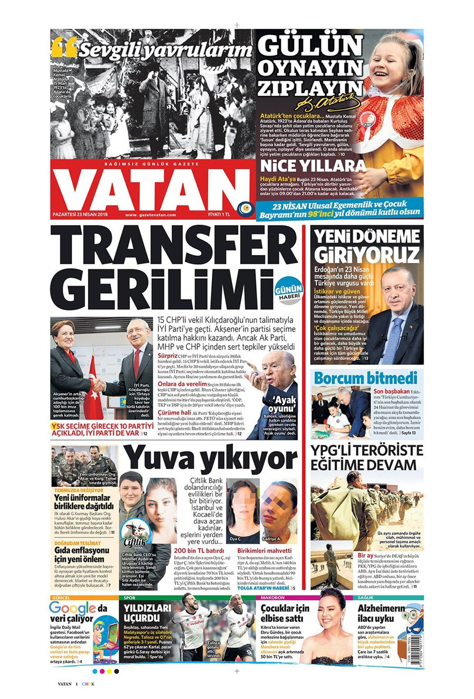 Gazete manşetleri 23 Nisan 2018 Hürriyet - Sözcü - Cumhuriyet