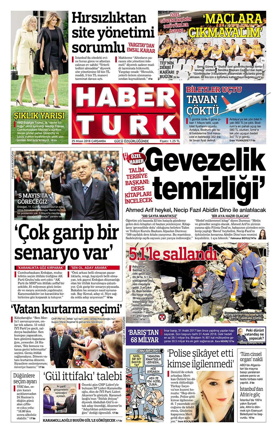 Gazete manşetleri 25 Nisan 2018 Hürriyet - Sözcü - Habertürk