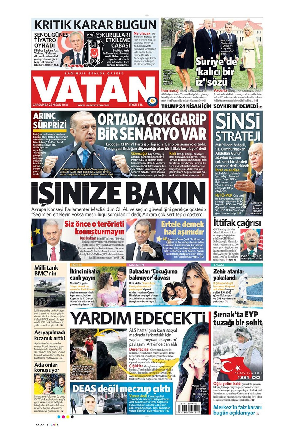 Gazete manşetleri 25 Nisan 2018 Hürriyet - Sözcü - Habertürk