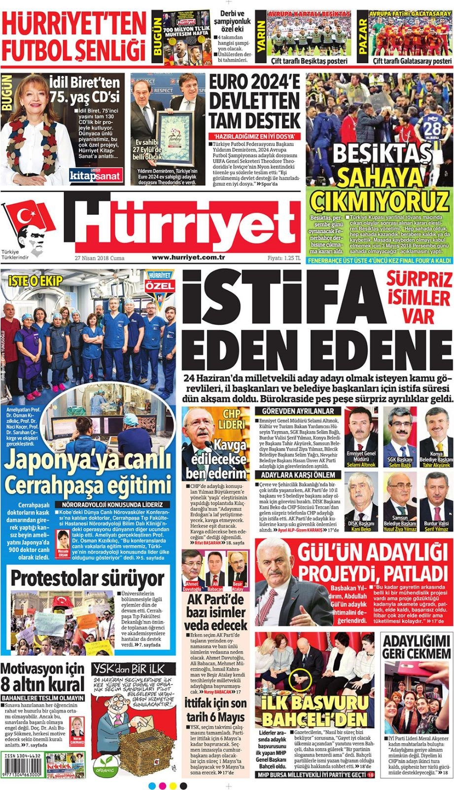 Gazete manşetleri 27 Nisan 2018 Hürriyet - Sözcü - Fanatik