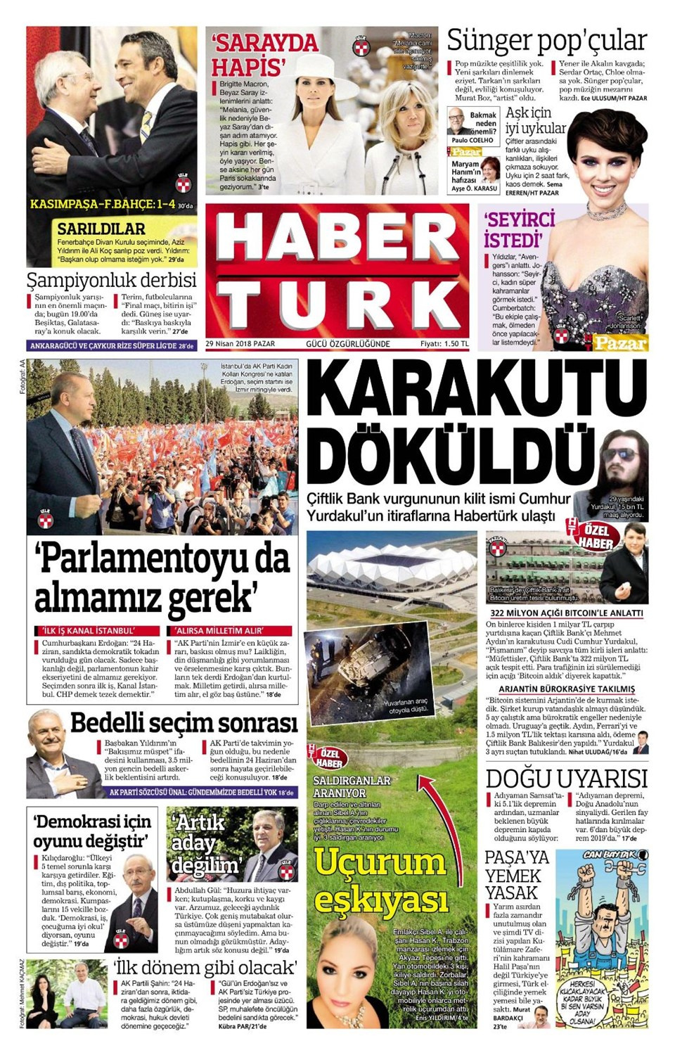 Gazete manşetleri 29 Nisan 2018 Hürriyet - Sözcü - Fanatik