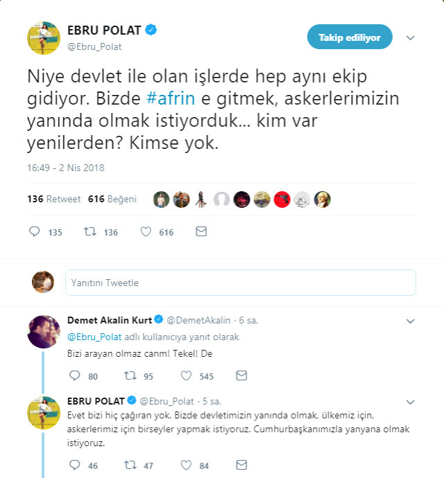 Ebru Polat: Biz de askerimize destek olmak istiyoruz