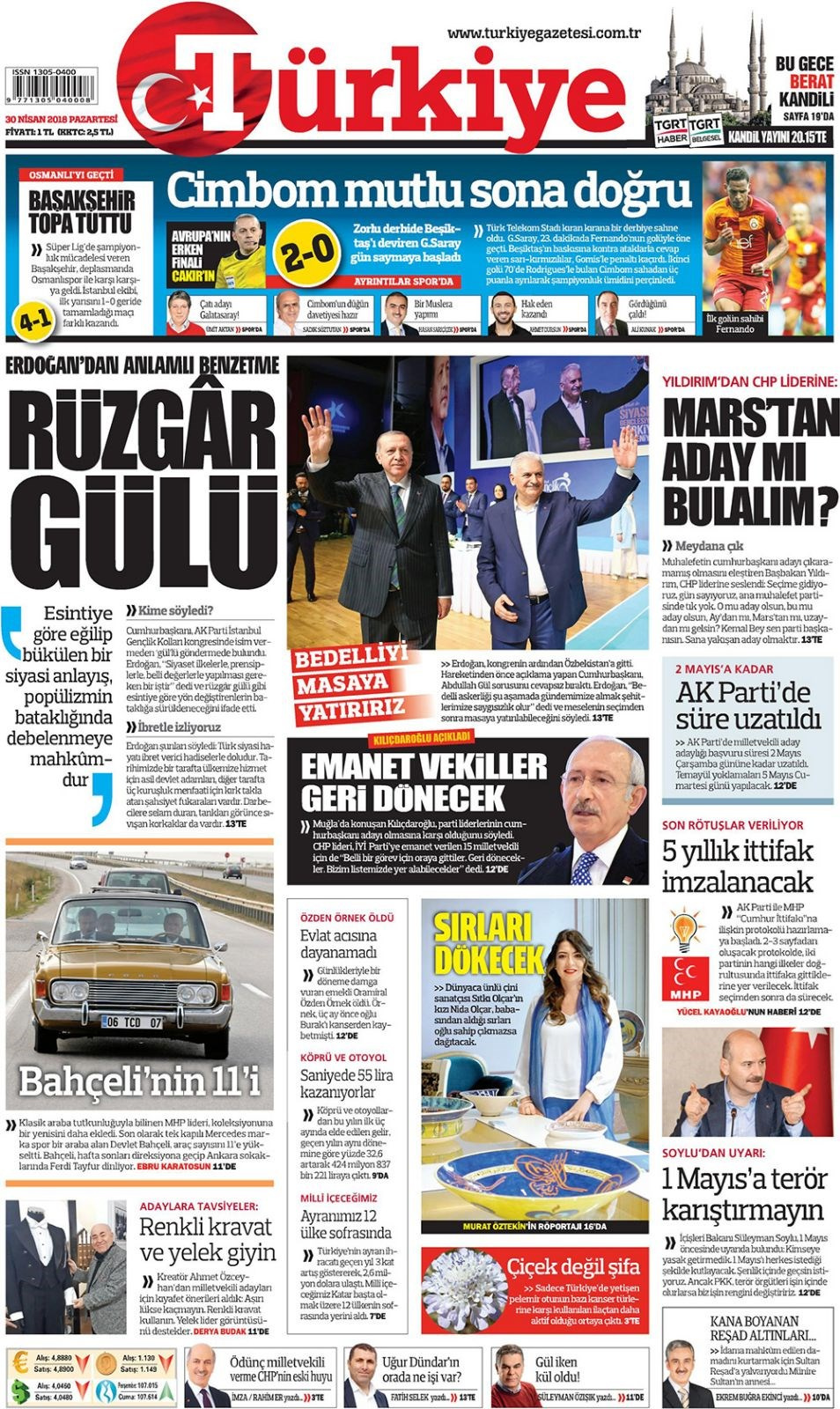 Gazete manşetleri 30 Nisan 2018 Hürriyet - Sözcü - Fanatik