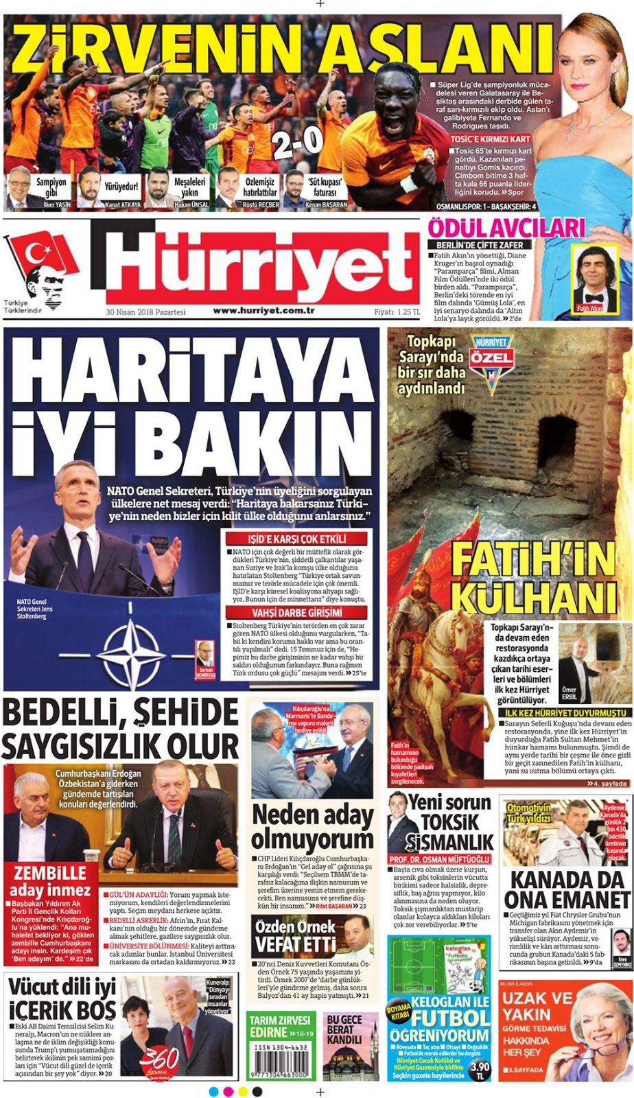 Gazete manşetleri 30 Nisan 2018 Hürriyet - Sözcü - Fanatik