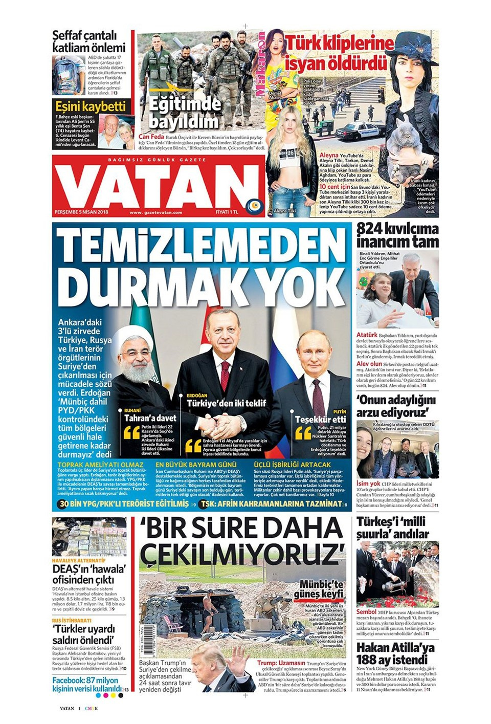 Gazete manşetleri 5 Nisan 2018 Hürriyet - Sözcü - Posta
