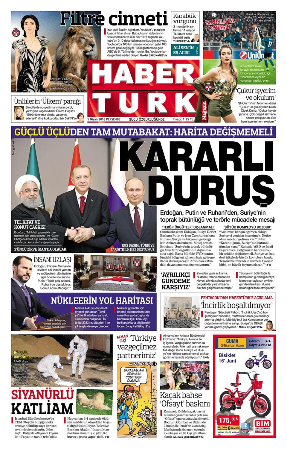 Gazete manşetleri 5 Nisan 2018 Hürriyet - Sözcü - Posta