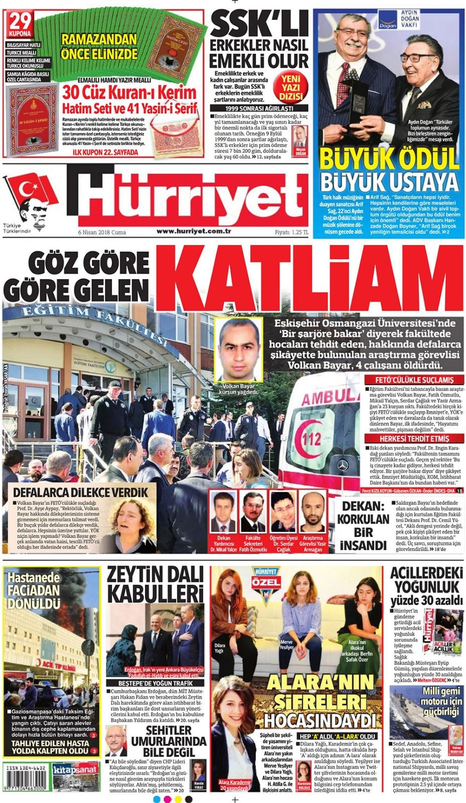 Gazete manşetleri 6 Nisan 2018 Hürriyet - Sözcü - Posta