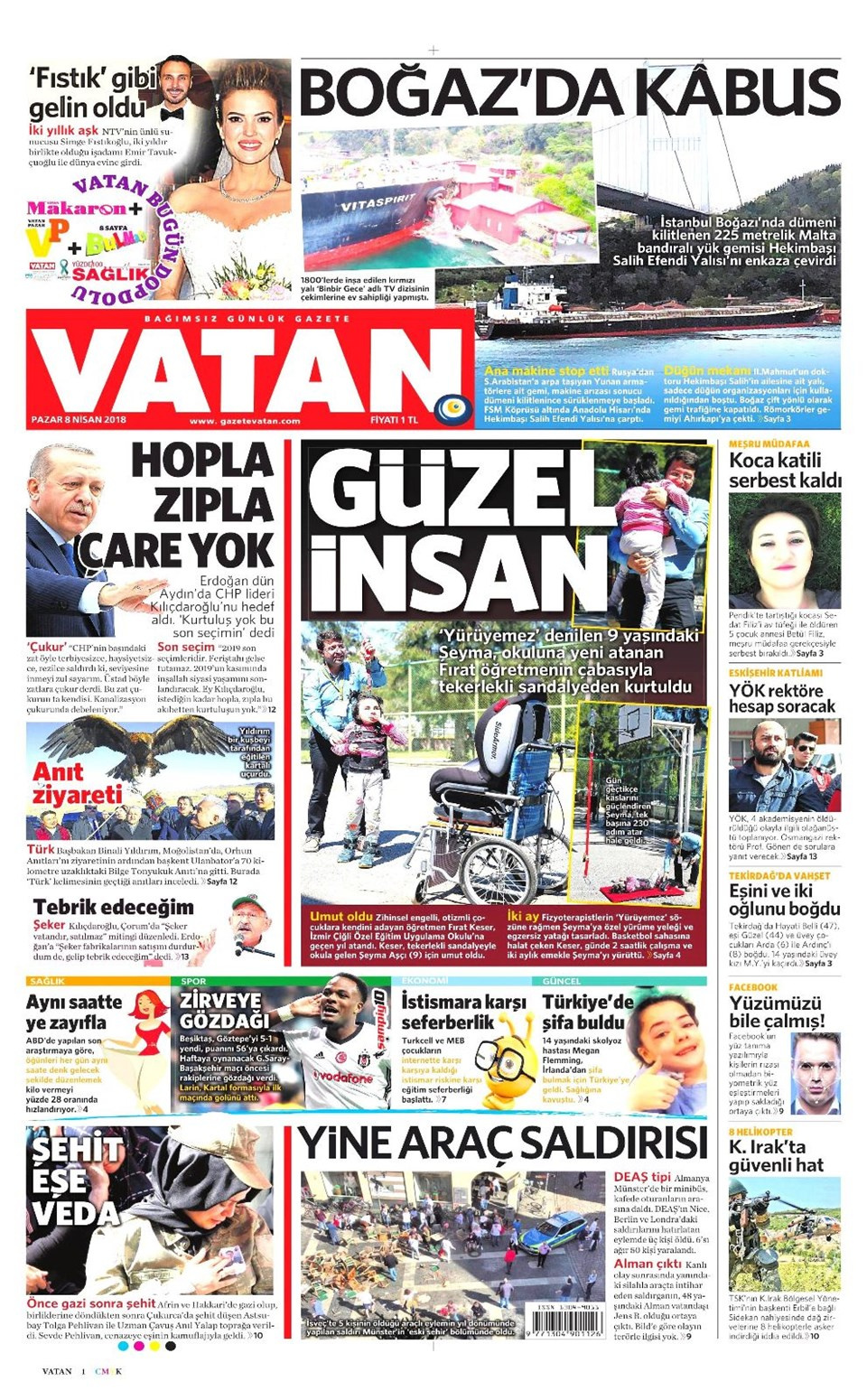 Gazete manşetleri 8 Nisan 2018 Hürriyet - Sözcü - Posta