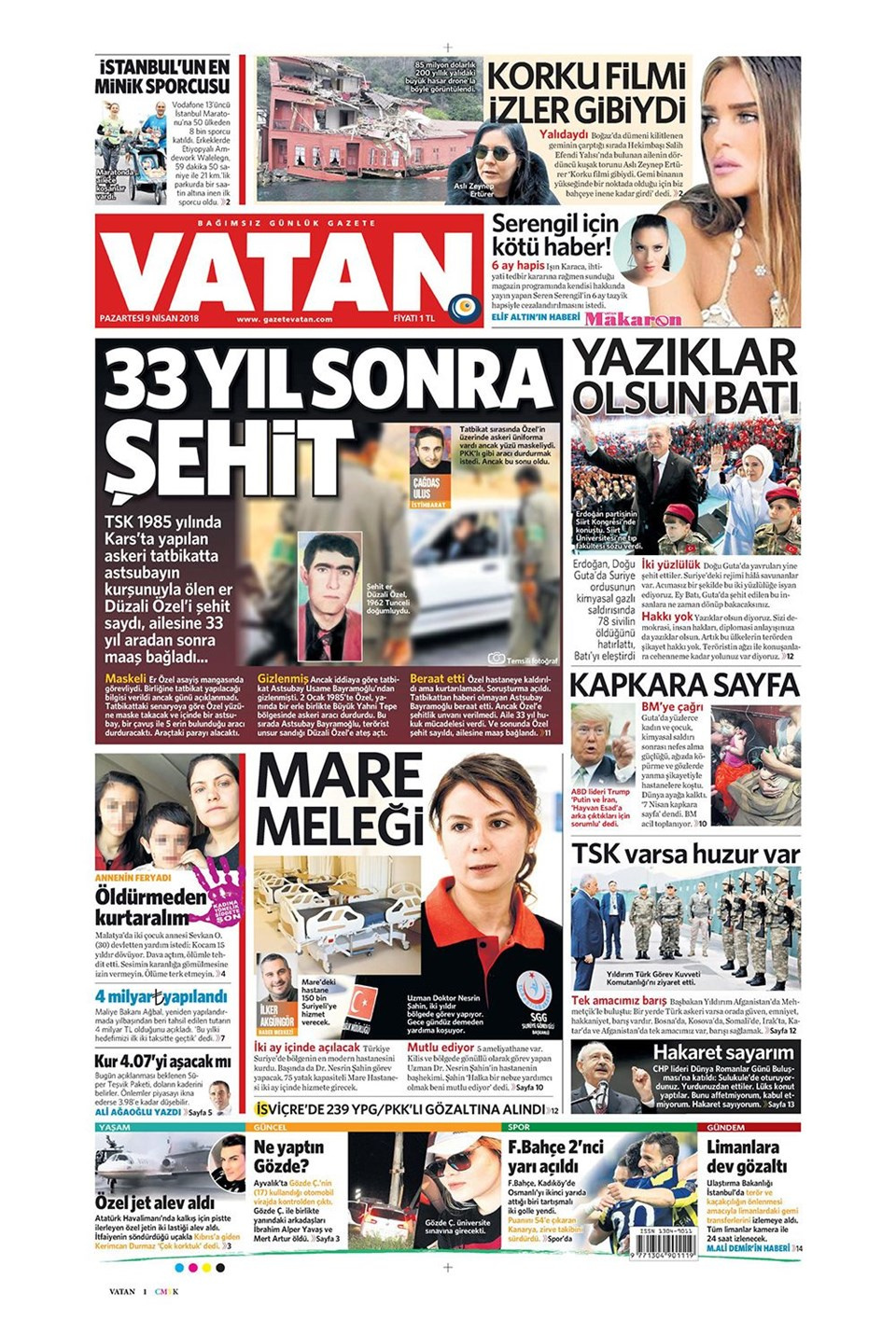 Gazete manşetleri 9 Nisan 2018 Hürriyet - Sözcü - Fanatik