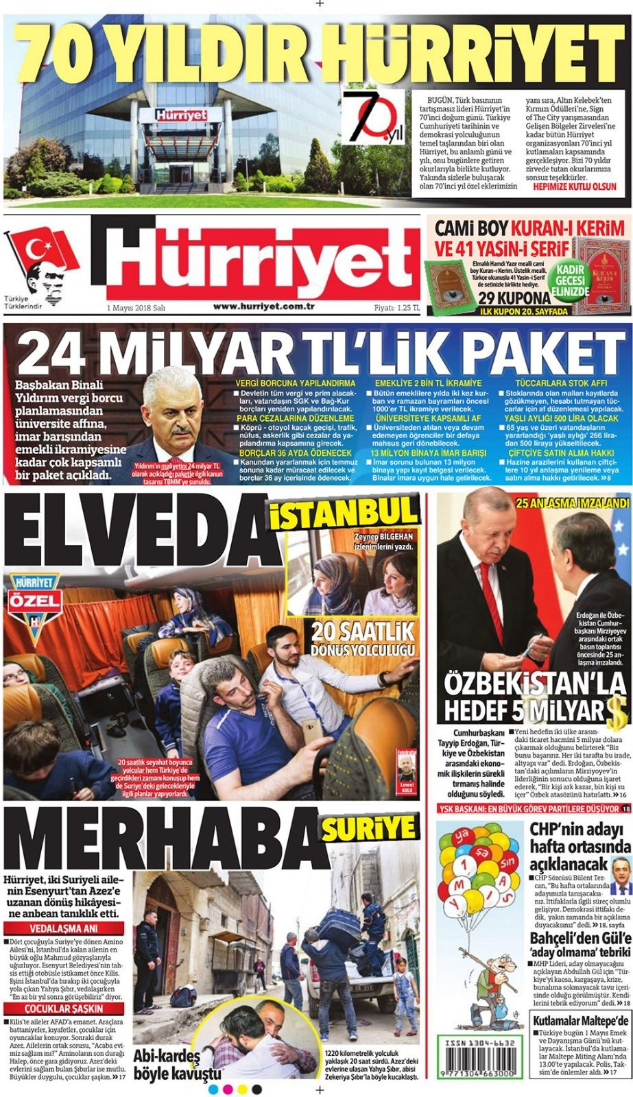 Gazete manşetleri 1 Mayıs 2018 Hürriyet - Sözcü - Posta