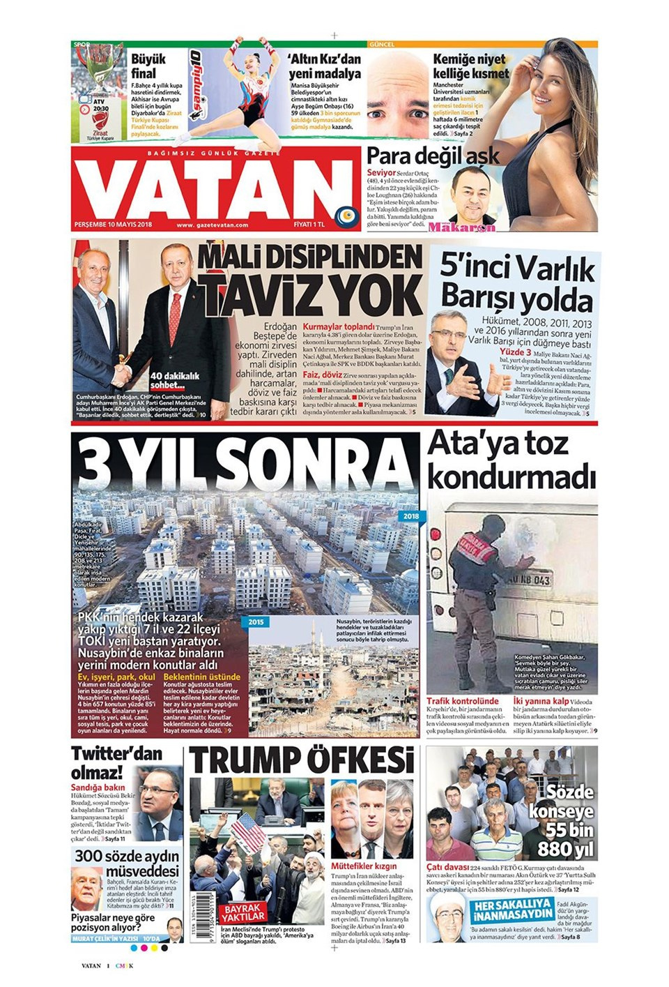 Gazete manşetleri 10 Mayıs 2018 Hürriyet - Sözcü - Habertürk