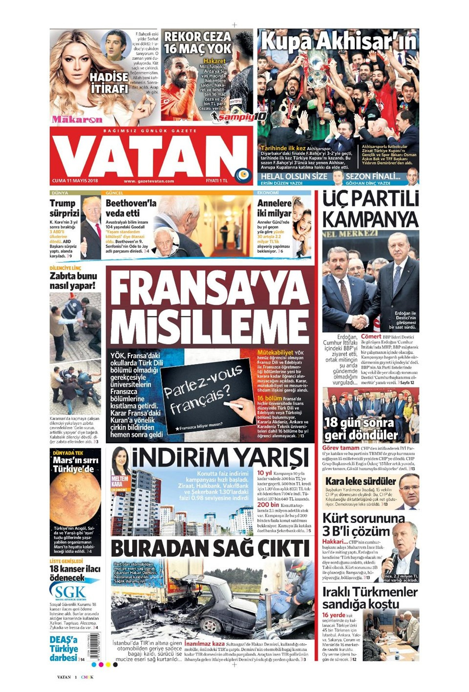 Gazete manşetleri 11 Mayıs 2018 Hürriyet - Sözcü - Habertürk