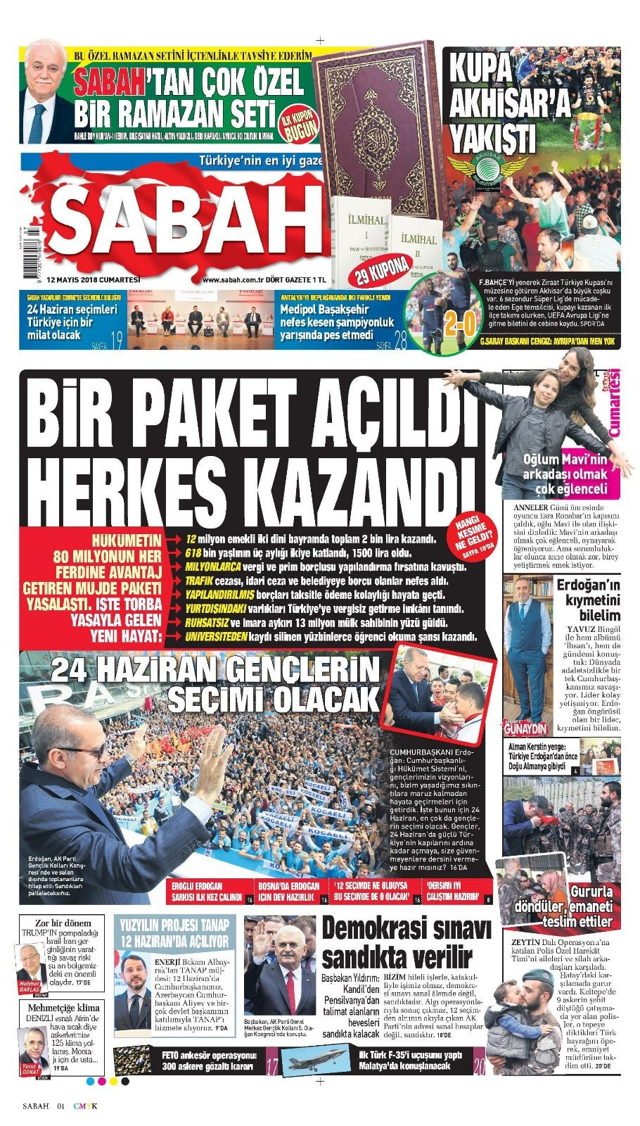 Gazete manşetleri 12 Mayıs 2018 Sözcü - Hürriyet - Sabah