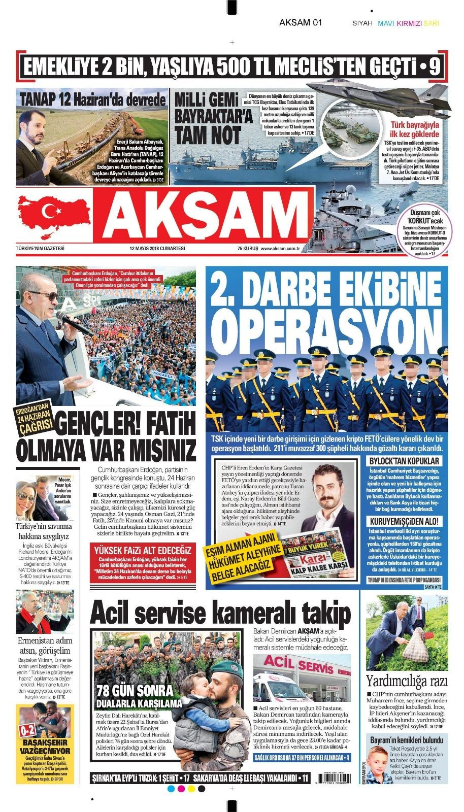 Gazete manşetleri 12 Mayıs 2018 Sözcü - Hürriyet - Sabah