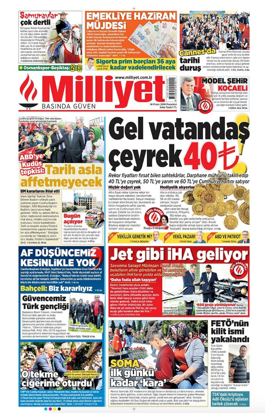 Gazete manşetleri 14 Mayıs 2018 Hürriyet - Sözcü - Habertürk