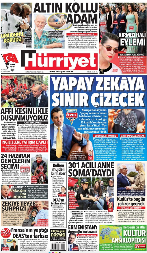 Gazete manşetleri 14 Mayıs 2018 Hürriyet - Sözcü - Habertürk
