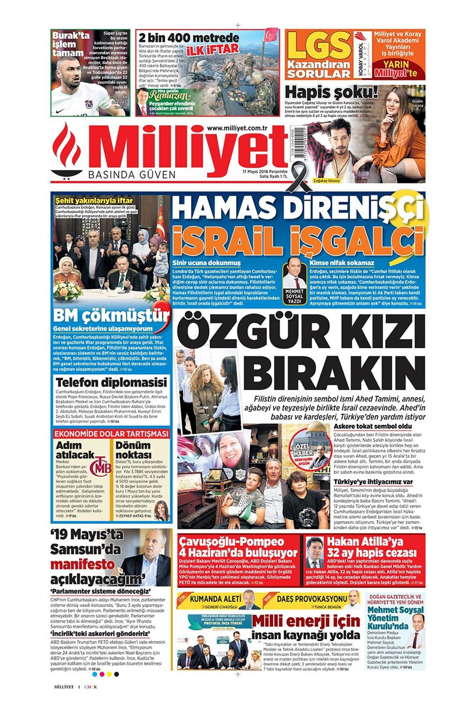 Gazete manşetleri 17 Mayıs 2018 Hürriyet - Sözcü - Habertürk