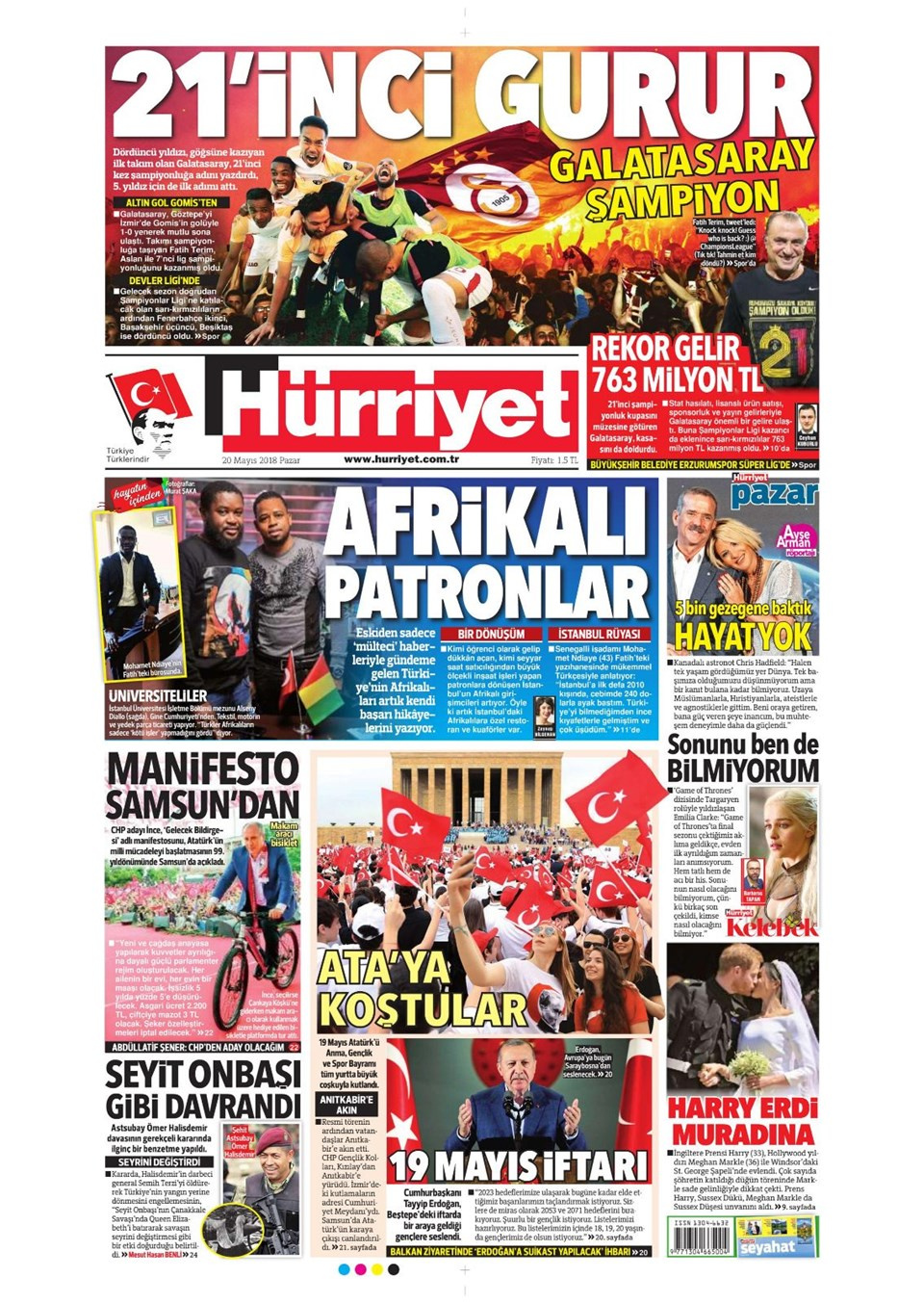 Gazete manşetleri 20 Mayıs 2018 Hürriyet - Sözcü - Fanatik