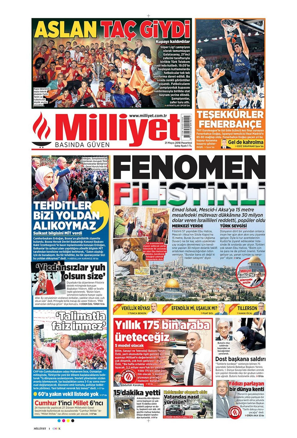 Gazete manşetleri 21 Mayıs 2018 Hürriyet - Sözcü - Fanatik