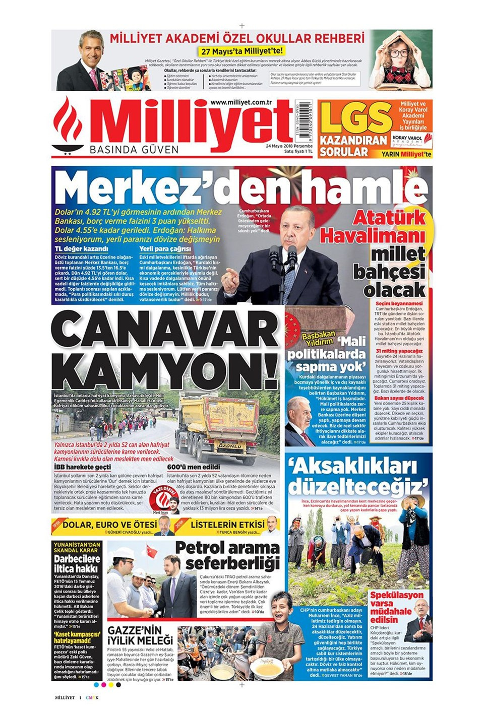 Gazete manşetleri 24 Mayıs 2018 Hürriyet - Sözcü - Habertürk